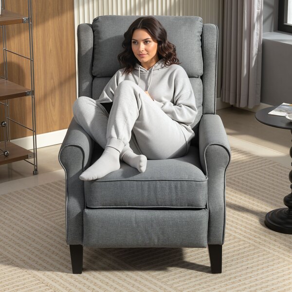 HOMCOM Poltrona salvaspazio Reclinabile con Poggiapiedi, Sedia imbottita Reclinabile in Tessuto Effetto Lino, 74x84x102 cm, Grigio | Aosom Italy