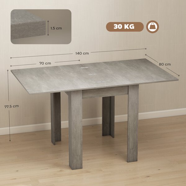 HOMCOM Tavolo da Pranzo Allungabile per 4-6 Persone in Legno e Acciaio, 140x80x77.5 cm, Grigio e color Legno | Aosom Italy