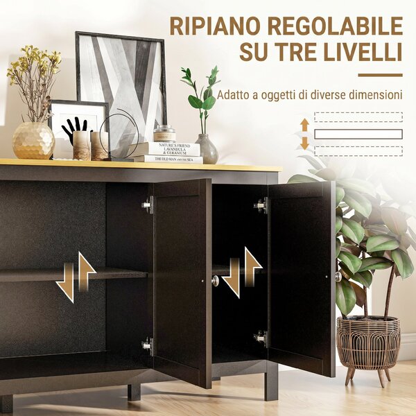 HOMCOM Mobile Contenitore con 2 Armadietti a 2 Ripiani Regolabili su 3 Altezze, 120x40x70 cm, Nero e color Legno | Aosom Italy