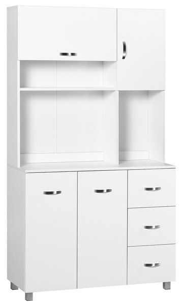HOMCOM Credenza da Cucina Moderna con Cassetti, Armadietti e Ripiani Aperti, 100x39.5x183.5cm, Bianco|Aosom