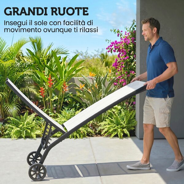 Outsunny Set 2 Lettini Prendisole con Schienale Reclinabile, in Alluminio e Tessuto Traspirante, 66x165x102 cm, Crema | Aosom Italy