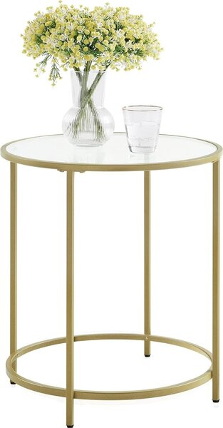 VASAGLE Tavolino rotondo Comodino Tavolino da caffè 50 x 50 x 55 cm Tavolo in vetro con struttura in metallo Tavolino da divano Balcone Vetro temperato Oro