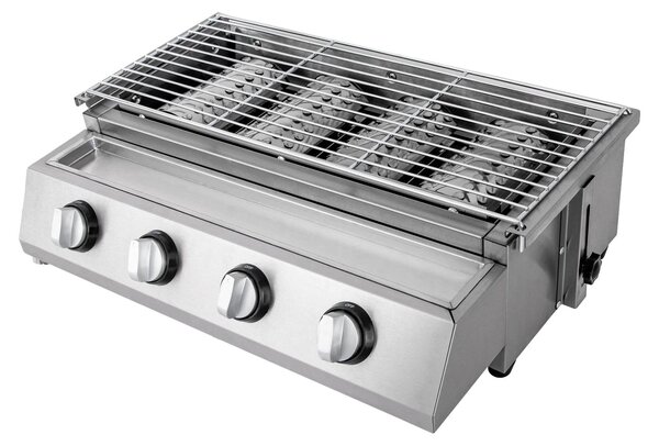 Barbecue, 4 bruciatori, portatile a gas GPL, argento
