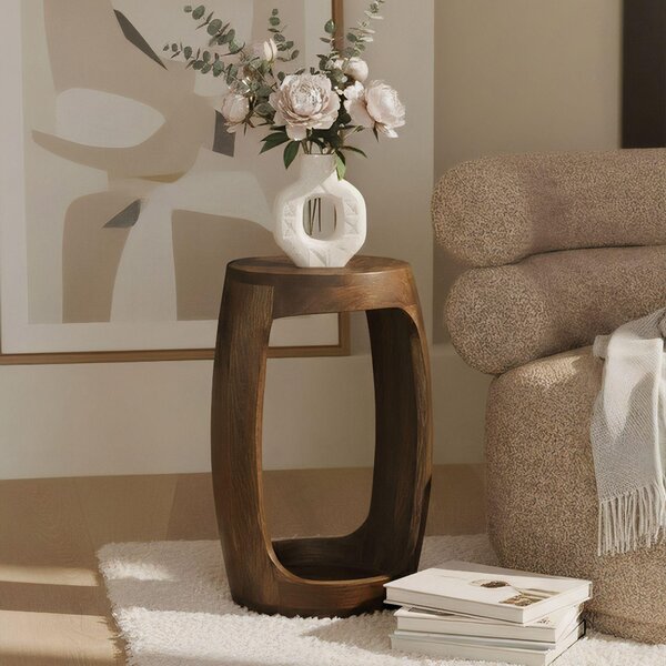 WOHNLING Tavolino rotondo in legno massello di mango, 30 cm Tavolino rotondo con vano aperto Tavolino da salotto realizzato a mano in vero legno dal design moderno