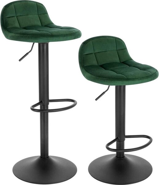 Sgabello da bar - Verde scuro - Velluto - Ergonomico - Regolabile in altezza - Altezza seduta 62-83?cm - Set di 2
