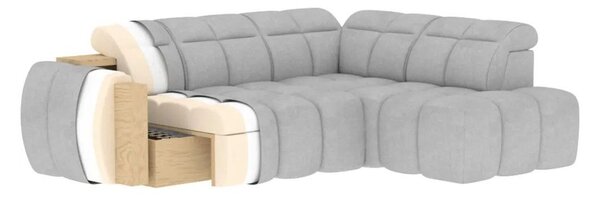 Divano angolare marrone chiaro allungabile/con contenitore (con penisola a sinistra/a L) e rivestimento in bouclé Falconn – ELTAP