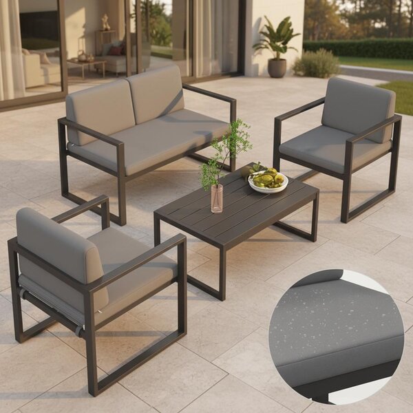 Mucola set di sedute in alluminio 4 pezzi set da pranzo lounge resistente alle intemperie tavolo grigio mobili da giardino balcone