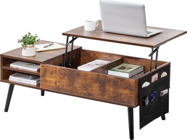 Tavolino con piano rettangolare sollevabile - 100 cm - elegante tavolino da salotto - multifunzionale e moderno