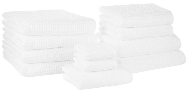 Set di 11 asciugamani telo da bagno e tappetino da bagno per ospiti in cotone bianco a bassa torsione Beliani