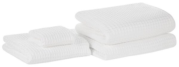 Set di 4 asciugamani da bagno e telo da bagno per ospiti in cotone bianco a bassa torsione Beliani