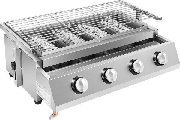 Barbecue a gas, design senza fumo, portatile per uso interno ed esterno, argento
