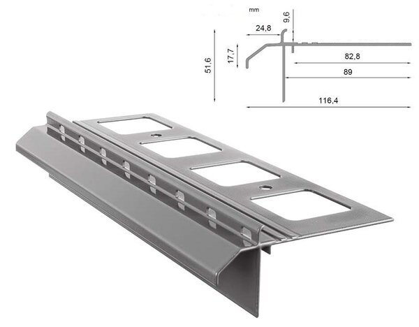 Profilo di grondaia in alluminio Renoplast K20R pavimento in resina, profilo 200 cm, grigio
