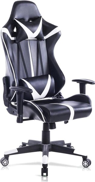 Happyment Gamestoel Liverpool - Sedia ergonomica da gioco e da corsa - - Con schienale e braccioli - Altezza regolabile - Bianco/nero