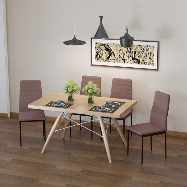 HOMCOM Set 4 Sedie Moderno vintage con Cuciture decorative e Seduta Imbottite per Soggiorno o Sala da Pranzo, in Metallo e Tessuto Cachi|Aosom Italy