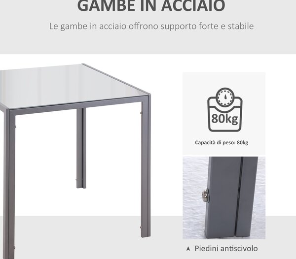 HOMCOM Tavolo Quadrato Moderno per Cucina e Soggiorno in Vetro Temperato e Metallo Resistente 75x75x75cm Colore Grigio Elegante e Funzionale|Aosom