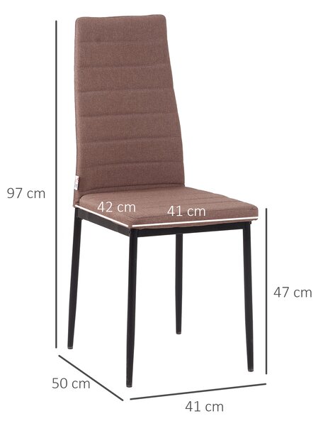 HOMCOM Set 4 Sedie Moderno vintage con Cuciture decorative e Seduta Imbottite per Soggiorno o Sala da Pranzo, in Metallo e Tessuto Cachi|Aosom Italy