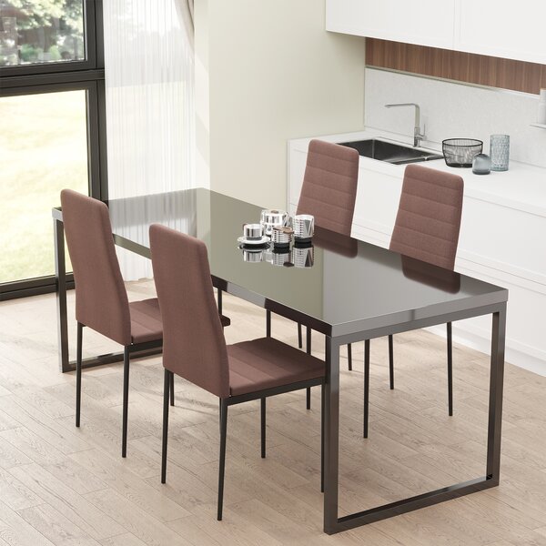 HOMCOM Set 4 Sedie Moderno vintage con Cuciture decorative e Seduta Imbottite per Soggiorno o Sala da Pranzo, in Metallo e Tessuto Cachi|Aosom Italy