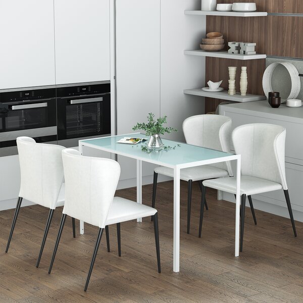 HOMCOM Tavolo Cucina Moderno Rettangolare in Vetro Temperato e Metallo per Soggiorno con Design Elegante e Stile Minimalista Colore Bianco|Aosom