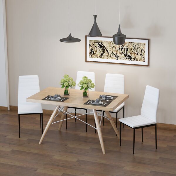 HOMCOM Set 4 Sedie da Pranzo moderno Imbottite con Cuciture decorative in Metallo e Tessuto, per Cucina e Soggiorno,41x50x97cm, Bianco | Aosom Italy
