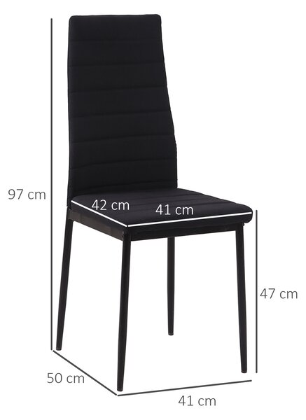 HOMCOM Set 4 Sedie per Soggiorno Imbottite in Tessuto, Sedie Sala da Pranzo Moderne con Gambe in Metallo, Capacità 120 kg, Nero | Aosom Italy
