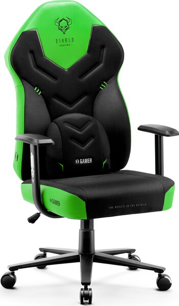Diablo X-Gamer 2.0 Gaming Chair Sedia da ufficio Rivestimento in tessuto Design ergonomico Cuscino lombare Supporto morbido (nero-verde)