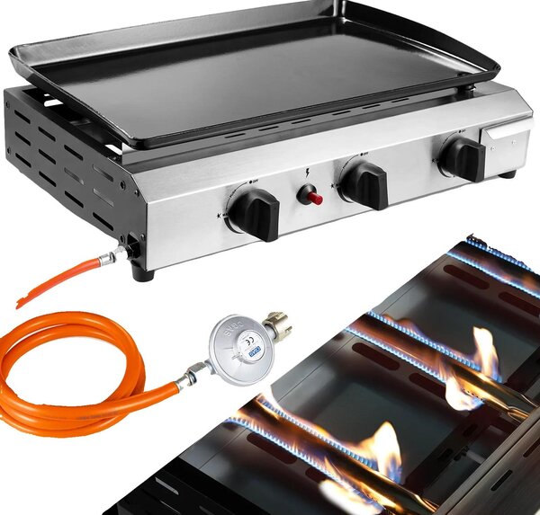 Barbecue a gas, bruciatori in acciaio inox, design portatile, barbecue a gas a 3 bruciatori