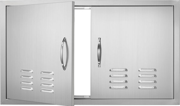 Porta di accesso al barbecue, 914 x 534 mm, Doppia porta esterna della cucina, Porta in acciaio inox a incasso, Porta verticale a parete con maniglie e fessure di ventilazione per l'isola barbecue, Stazione barbecue, Armadio esterno