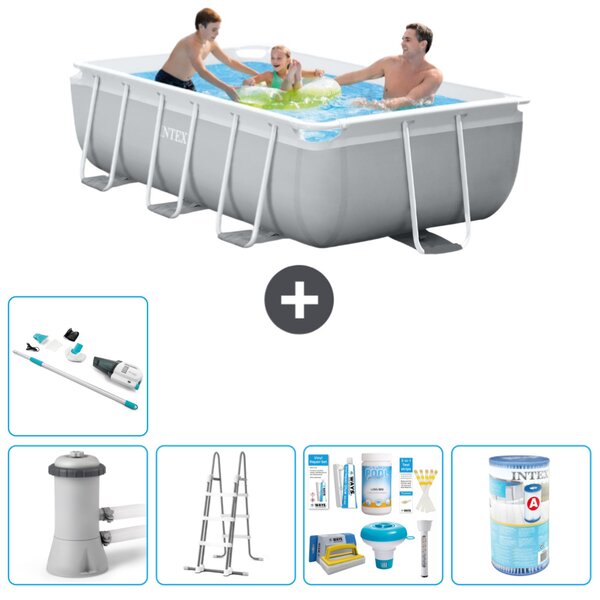 Piscina Intex con struttura a prisma rettangolare - 300 x 175 x 80 cm - grigio - inclusa pompa - pacchetto manutenzione scala - filtro - aspirapolvere