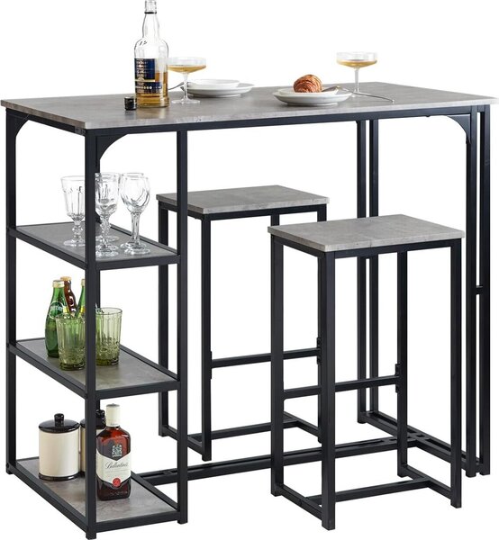 SoBuy set di tavolo e 2 sgabelli da bar, sgabelli da bar + sedie da bar, tavolo da bistrot, set da bar, set da bar, seggiolone per balcone, cucina e sala da pranzo, grigio