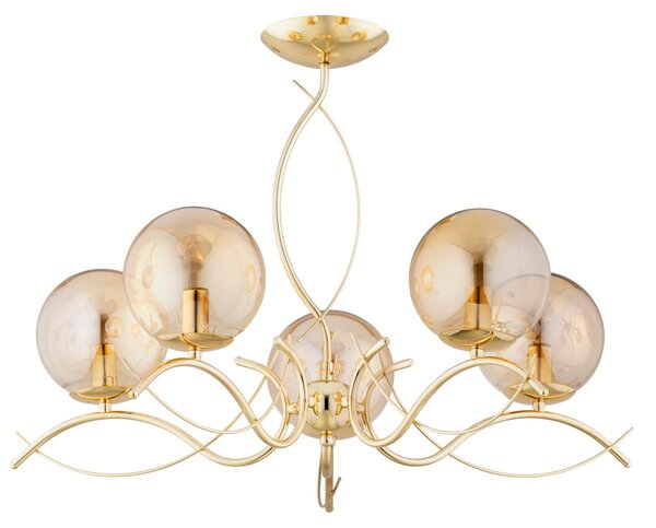 Lampadario ELITA oro-ambra 5xE14x10W in metallo, dimensioni: 49x68x68 cm, IP20, Alfa