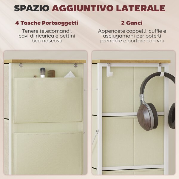 HOMCOM Cassettiera 4 Cassetti Pieghevoli con 4 Tasche e 2 Ganci, in Legno, Acciaio e Tessuto, 45x30x94.5 cm | Aosom Italy