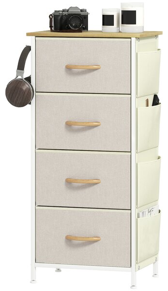 HOMCOM Cassettiera 4 Cassetti Pieghevoli con 4 Tasche e 2 Ganci, in Legno, Acciaio e Tessuto, 45x30x94.5 cm | Aosom Italy