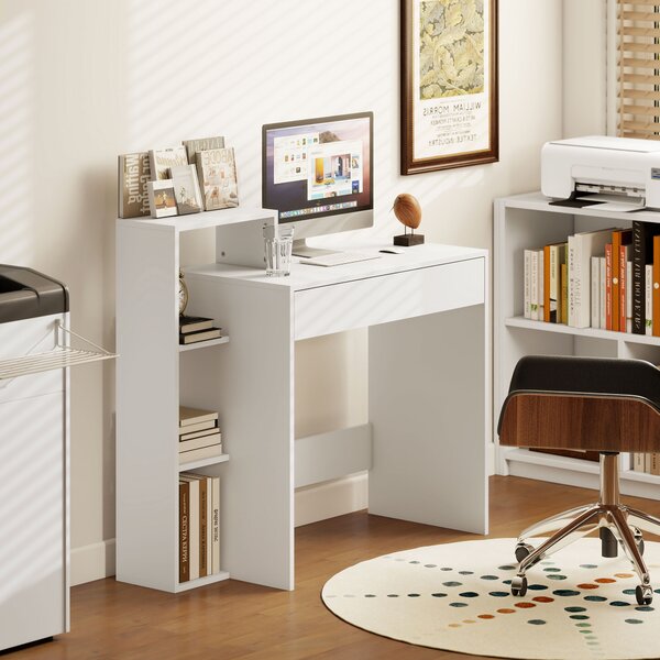 HOMCOM Scrivania PC Moderna con 3 Ripiani Aperti e Cassetto, in Legno Bianco, 100x40x90 cm | Aosom Italy