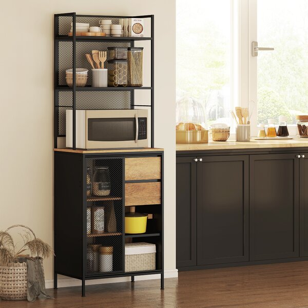 HOMCOM Credenza da cucina, con piano di lavoro, cassetti e mensole aperte, 60x40x180cm, Legno naturale | Aosom Italy