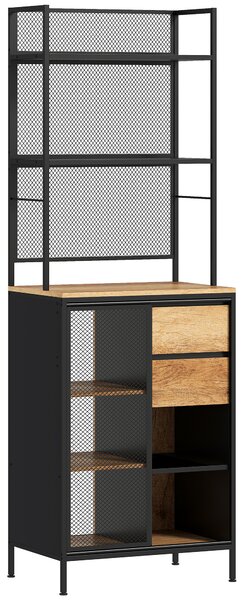 HOMCOM Credenza da cucina, con piano di lavoro, cassetti e mensole aperte, 60x40x180cm, Legno naturale | Aosom Italy
