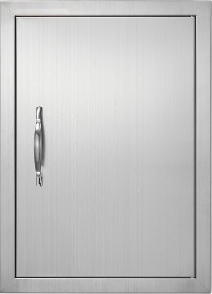 Porta di accesso al grill in acciaio inox, per isola grill e mobile esterno - 407 x 559 x 46 mm, porta verticale a parete - montaggio a incasso, maniglia inclusa