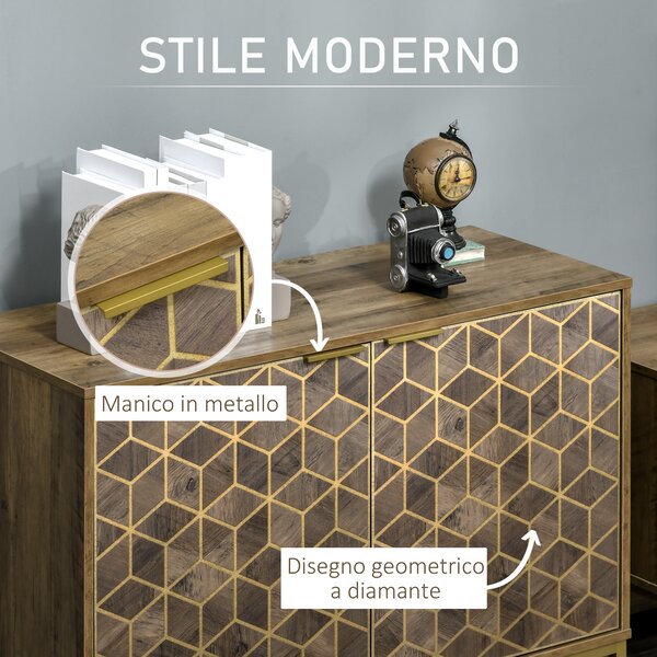 HOMCOM Mobile da Ingresso e Salotto in Legno a 2 Ante, Credenza Moderna con Decori Dorati e Gambe in Acciaio, 99x39x75.5cm