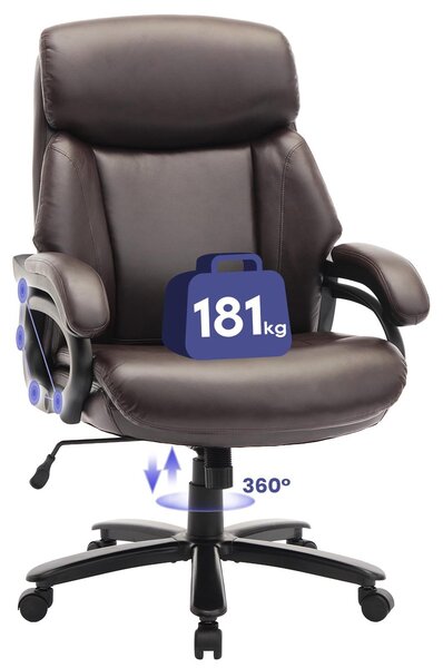 Poltrona direzionale COLAMY in ecopelle, sedia da ufficio ergonomica con braccioli regolabili, schienale sagomato e seduta extra-ampia, marrone