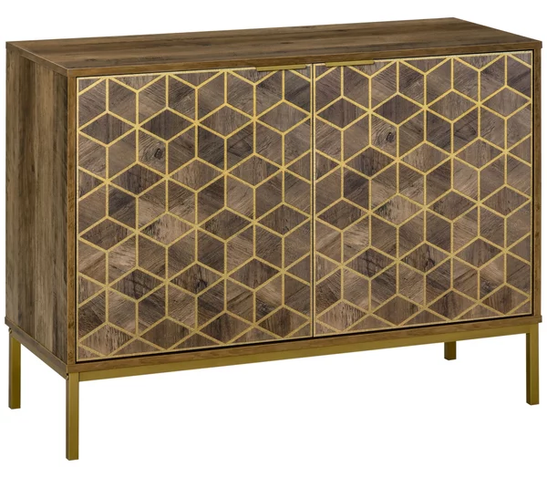 HOMCOM Mobile da Ingresso e Salotto in Legno a 2 Ante, Credenza Moderna con Decori Dorati e Gambe in Acciaio, 99x39x75.5cm