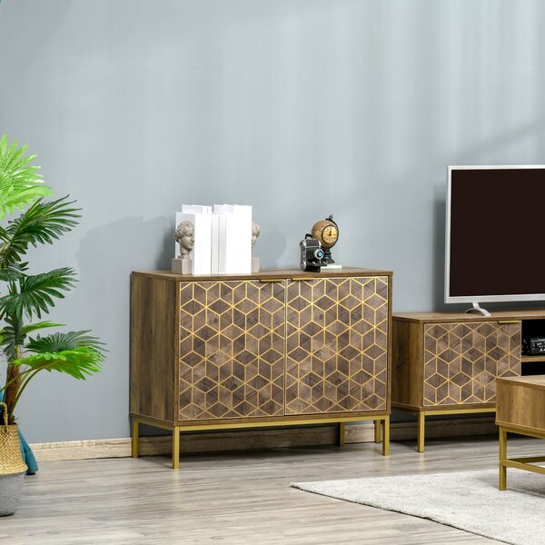 HOMCOM Mobile da Ingresso e Salotto in Legno a 2 Ante, Credenza Moderna con Decori Dorati e Gambe in Acciaio, 99x39x75.5cm