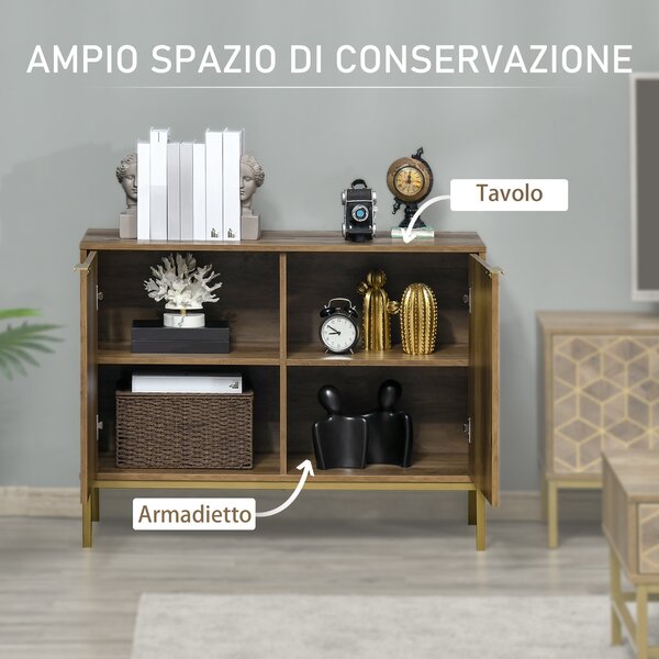 HOMCOM Mobile da Ingresso e Salotto in Legno a 2 Ante, Credenza Moderna con Decori Dorati e Gambe in Acciaio, 99x39x75.5cm
