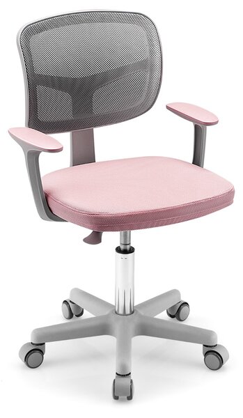 Costway Sedia per scrivania per bambini con altezza regolabile, Sedile girevole a rete con ruote autobloccanti Rosa