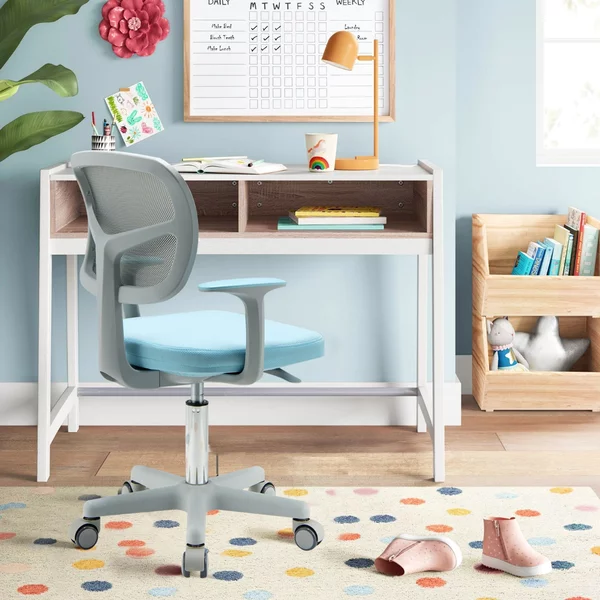 Costway Sedia per scrivania per bambini con altezza regolabile, Sedile girevole a rete Blu