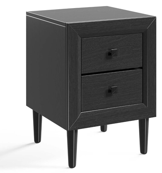 Costway Comodino con 2 cassetti e solide gambe in legno di gomma, Tavolino da salotto e sala di ricevimento Nero
