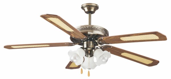 VENTILATORE SOFFITTO 5 PALE D130CM 3 LUCI MARRONE in Acciaio - legno Marrone, dimensioni 130x130x H 0.001 cm