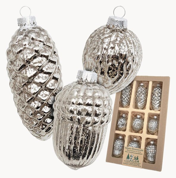 Set di 9 addobbi per albero in vetro dipinti a mano Nuts & Cones
