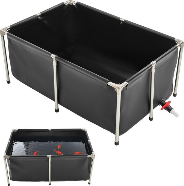 Tela per laghetto nero 1200x800x500mm - acquario Koi - vasca per pesci con volume di 480L - per koi e altri pesci ornamentali