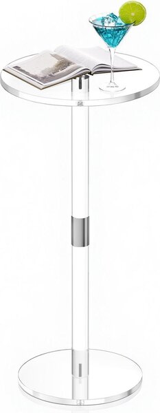 Tavolino in acrilico - Tavolino rotondo - Piano rotondo - Solido montante - Facile da pulire - 25,4 x 25,4 x 54 cm - Trasparente