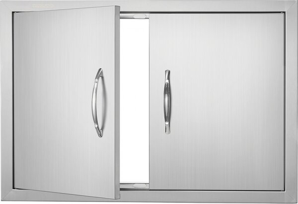 Porta di accesso al barbecue, 711 x 482 mm, Doppia porta per cucina esterna, Porta in acciaio inox - Porta verticale a parete - Con maniglie - Per isola barbecue, stazione barbecue, mobile esterno