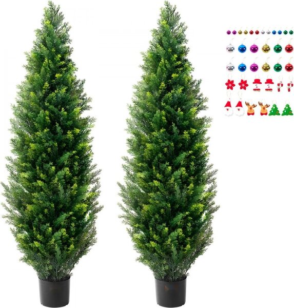 Set di 2 piante artificiali di cedro - cipresso in PE - albero topiario di 152,4 cm - decorazione per interni ed esterni